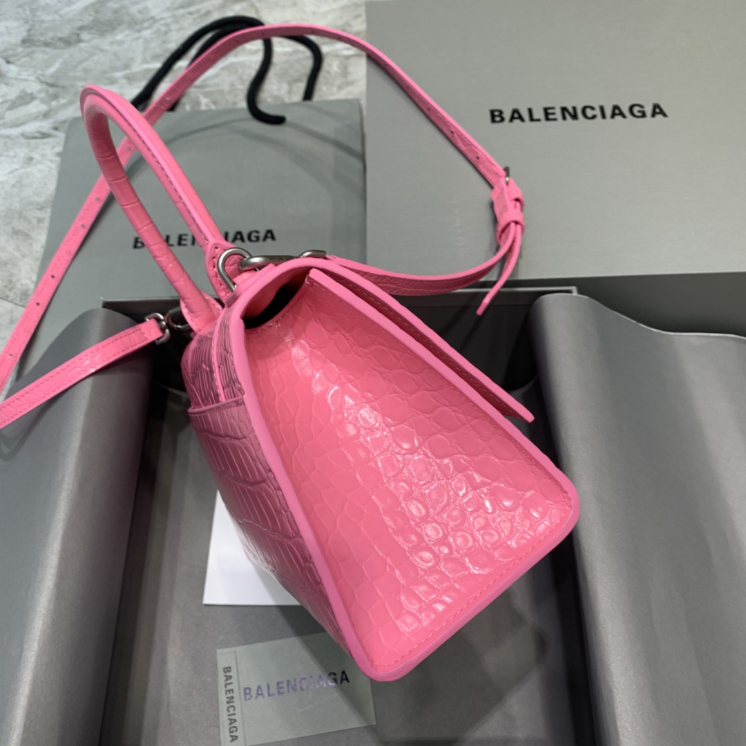 Balenciaga Hourglass Small Handbag Crocodile Embossed Shoulder Bag Peach